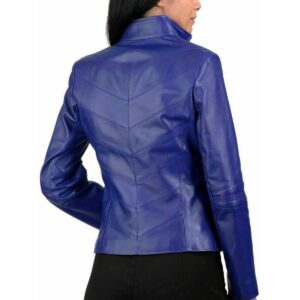 Women's Genuine Lambskin Leather Jacket Motorcycle Biker Leather Blue Jacket - Image 2