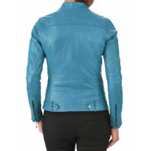 Women's Genuine Lambskin Leather Motorcycle Jacket Turquoise Blue Stylish Jacket - Image 2