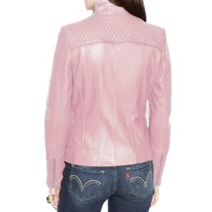 Women's Baby Pink Leather Jacket Real Napa Leather Slim Fit Stylish Jacket - Image 2