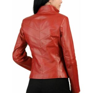 Women's Genuine Lambskin Leather Jacket Motorcycle Biker Leather Red Jacket - Image 2