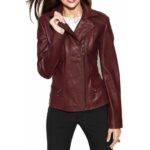 Motorcycle Burgundy Leather Jacket for Women