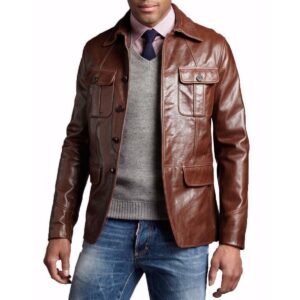 Men's Brown Leather Blazer 100% Real Genuine Soft Lambskin FOUR BUTTON Sport Coat Blazer - Image 1