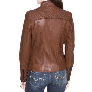 Women's Dark Tan Leather Jacket Real Napa Leather Slim Fit Stylish Jacket - Image 2