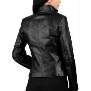 Women's Genuine Lambskin Leather Jacket Motorcycle Biker Leather Black Jacket - Image 2