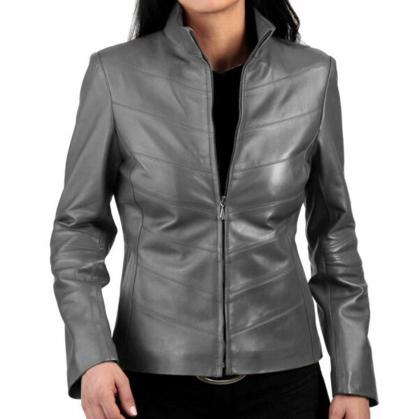 Biker Gray Leather Jacket for Women