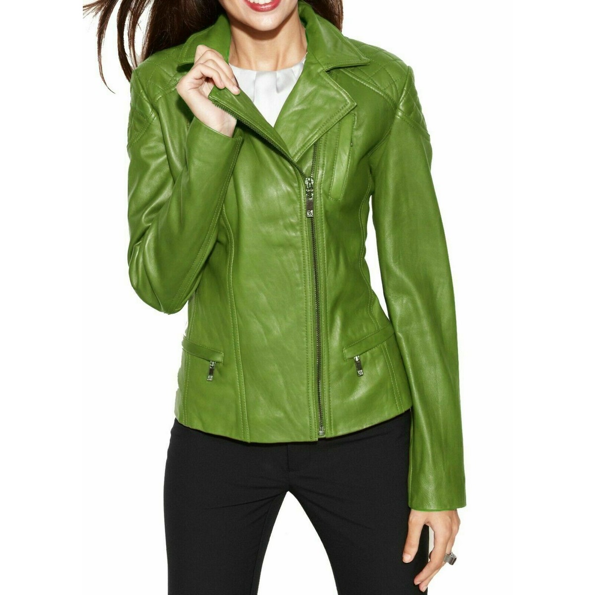 Lime Green Leather Jacket for Women