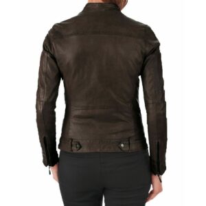 Women's Genuine Lambskin Leather Motorcycle Jacket Brown Stylish Jacket - Image 2