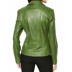 Women's Lime Green Lambskin Genuine Leather Motorcycle Jacket - Image 2