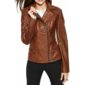 Tan Biker Leather Jacket for Women