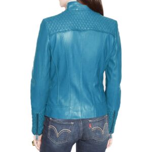 Women's Turquoise Blue Leather Jacket Real Napa Leather Slim Fit Stylish Jacket - Image 2