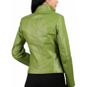 Women's Genuine Lambskin Leather Jacket Motorcycle Biker Leather Lime Green Jacket - Image 2