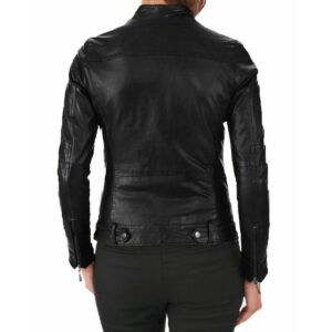 Women's Genuine Lambskin Leather Motorcycle Jacket Black Stylish Jacket - Image 2