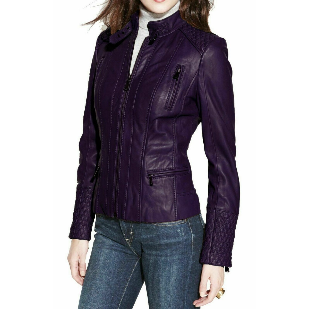 Purple Leather Jacket for Women