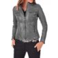 Motorcycle Gray Leather Jacket for Women