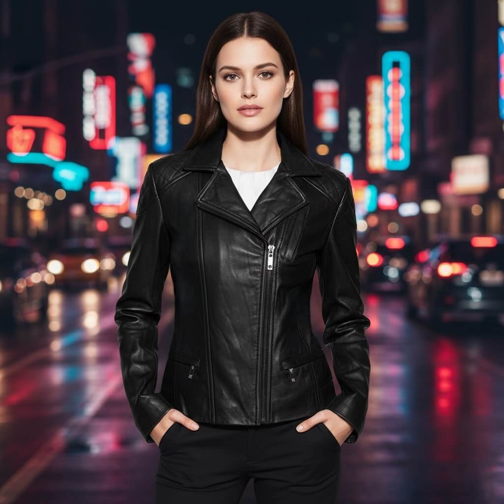 Black Biker Leather Jacket for Women
