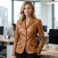 Tan Leather Blazer for Women