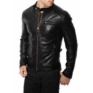 Men's Genuine Lambskin Black Leather Jacket Biker Motorcycle Slim fit Soft Coat Jacket - Image 1