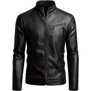 Classic Men's Black Biker Real Sheepskin Soft Leather Jacket - Image 1