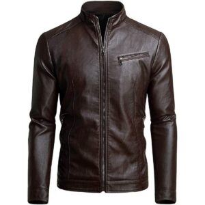 Classic Men's Brown Biker Real Sheepskin Soft Leather Jacket - Image 1