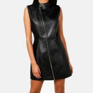 Leather Dress For Women's Real Premium Black Lambskin Leather Zippered Sleeveless Cocktail Dress Party Wear Dress Mini Women Leather Dress - Image 1