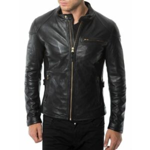 Men's Genuine Lambskin Black Leather Jacket Biker Motorcycle Slim fit Soft Coat Jacket - Image 2