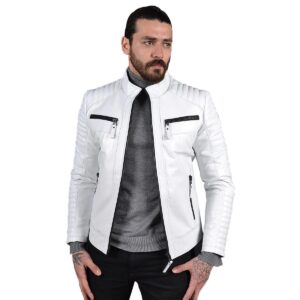 New Men's White Genuine Real Lambskin Leather Jacket - Image 1