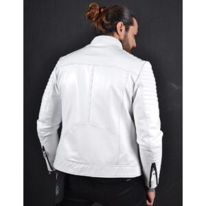 New Men's White Genuine Real Lambskin Leather Jacket - Image 3