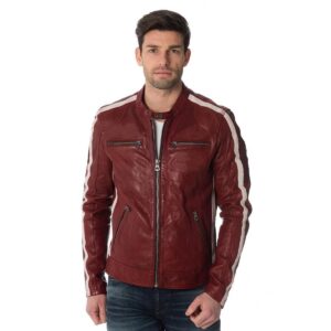 Authentic New Men's Genuine Real Lambskin Dark Red Leather Jacket - Image 1