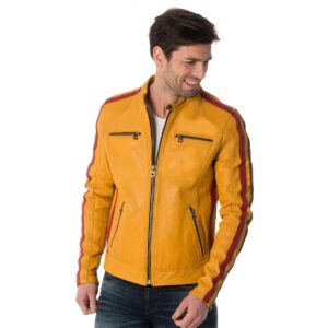 Authentic New Men's Genuine Real Lambskin Yellow Leather Jacket - Image 1