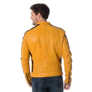 Authentic New Men's Genuine Real Lambskin Yellow Leather Jacket - Image 2