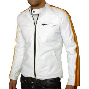 Men's Leather Jacket 100% Genuine Real White Lambskin Leather Jacket - Image 1