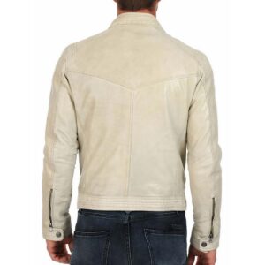 Men's Leather Jacket 100% Genuine Soft Real Off White Lambskin Leather Motorcycle Jacket - Image 2