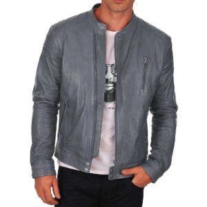 Elegant New Luxury Men's Gray Leather Jacket Premium Lambskin Leather Jacket - Image 1