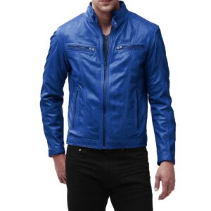 Men's Blue Leather Jacket High Quality Premium Lambskin Leather Jacket - Image 1