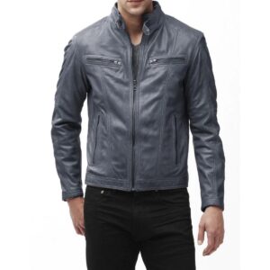 Men's Gray Leather Jacket High Quality Premium Lambskin Leather Jacket - Image 1
