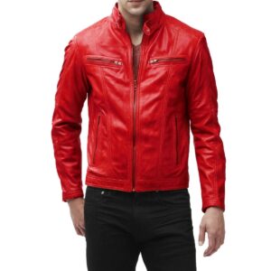 Men's Red Leather Jacket High Quality Premium Lambskin Leather Jacket - Image 1