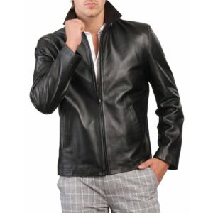 Men Genuine Lambskin Real Leather Jacket Slim Fit Motorcycle Black Jacket - Image 1