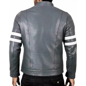 New Men's Gray Genuine Lambskin 100% Real Leather Jacket Motorcycle Striped Jacket - Image 2