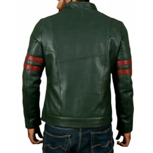 New Men's Green Genuine Lambskin 100% Real Leather Jacket Motorcycle Striped Jacket - Image 2