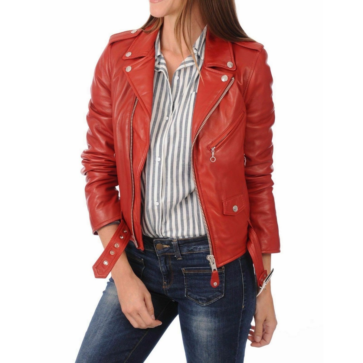 Red Leather Jacket for Women