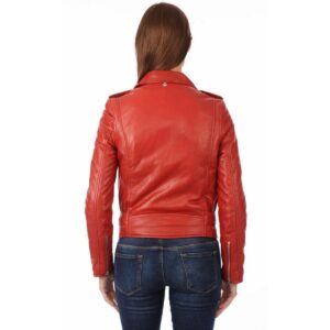 Red Leather Jacket For Women's Real Lambskin Pure Soft Sheepskin Belted Biker Jacket For Women - Image 3