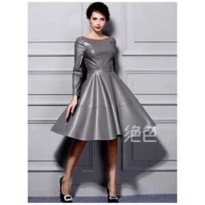Women's Leather Gray Dress High Quality Premium Lambskin Leather Dress Cocktail Dress Women Dress - Image 1