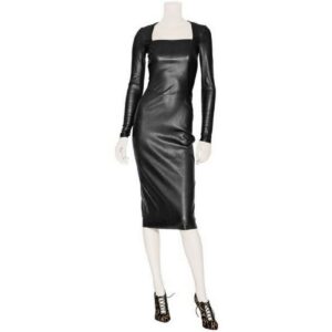 New Women's Genuine Lambskin Black Leather Dress Cocktail Dress Women Leather Dresses - Image 2