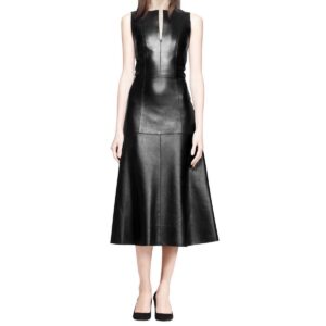 Authentic Luxury Women's Black Leather Dress Genuine Lambskin Leather Dress Celebrity Leather Dress Women Dress - Image 1