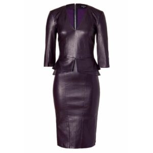 New Women's Genuine Soft Lambskin Leather Designer Party Wear Ladies Dress Women Purple Leather Dress - Image 1