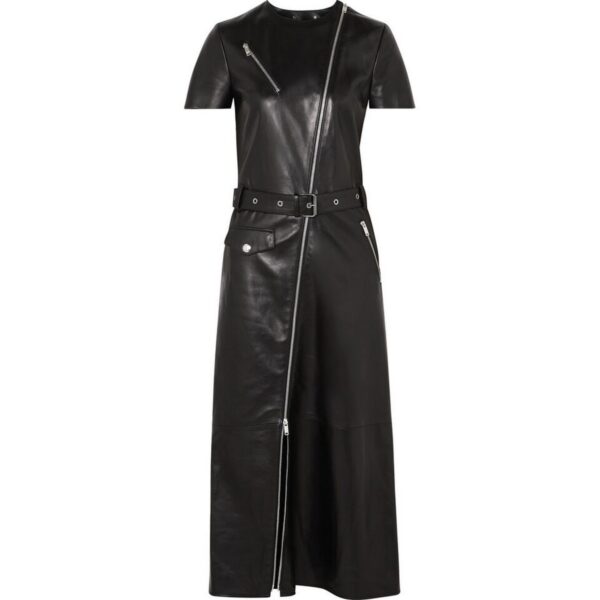 Women's Black Leather Dress Genuine Soft Lambskin Long Leather Dress ...