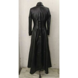 Women's Real Leather Long Dress Black Gown Mistress Leather Gothic Suit Coat New Women Leather Dress - Image 2