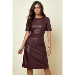 Women's Leather Burgundy Dress 100% Genuine Real Lambskin Leather Dress Women Leather Dress Ladies Dress - Image 1
