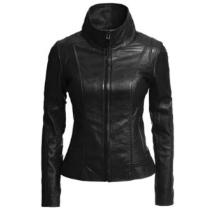 Motorcycle Black Leather Jacket for Women