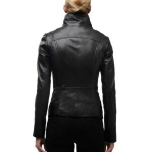 Black Leather Jacket For Women's 100% Real Pure Lambskin Leather Motorcycle Jacket - Image 2